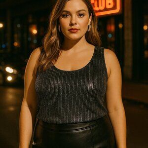 ONYX Nite Blue & Silver Glitter Black Tank Top Stretchy Boxy Sz 2X Y2K Clubwear